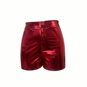 Metallic Red Lame Fabric Short Shorts NWOT
